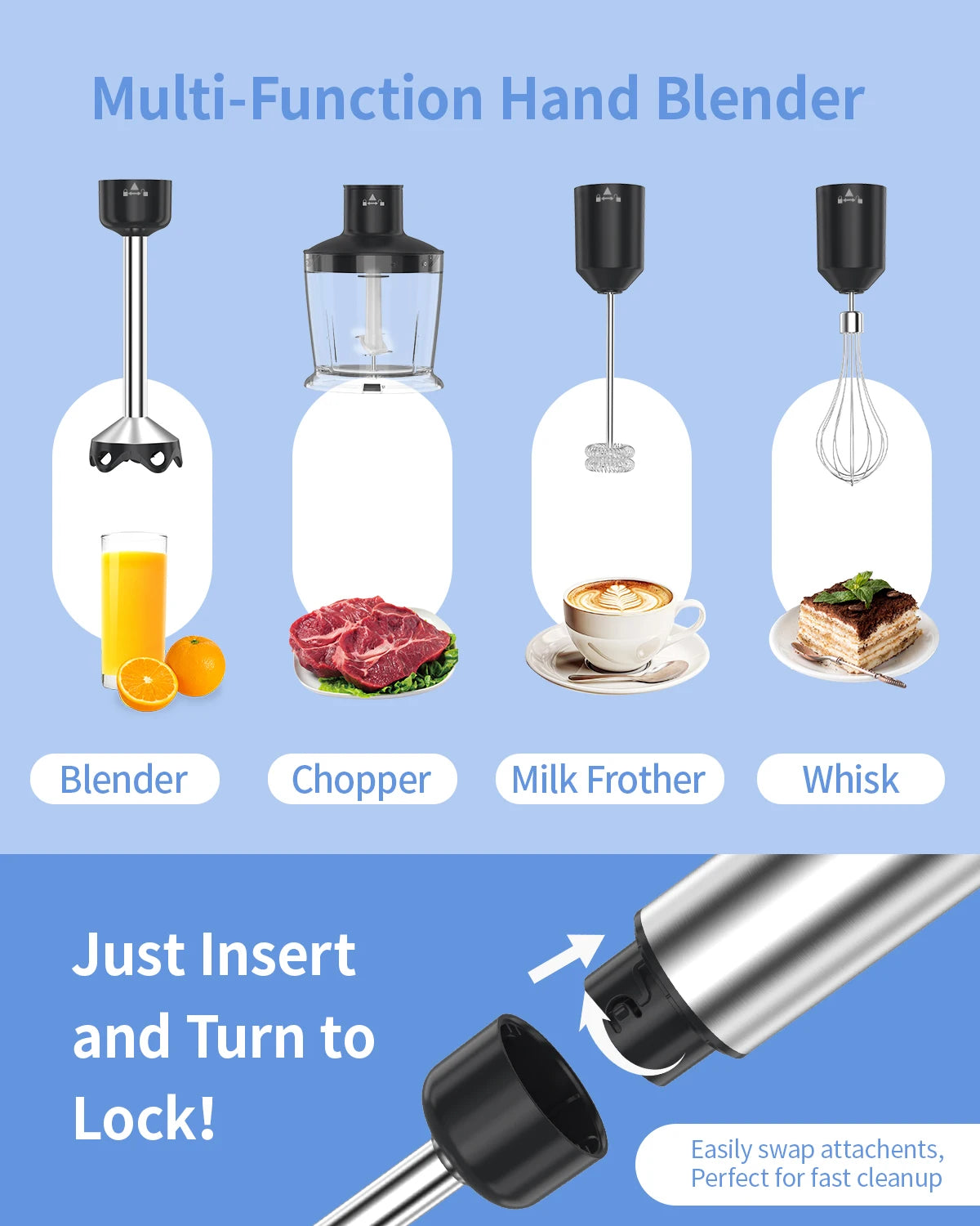 1000W Electric Immersion Handheld Blender, 5 in 1 Kitchen Hand Blender for soups, smoothies, purees and baby food. TechElect