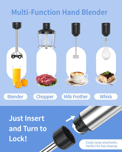1000W Electric Immersion Handheld Blender, 5 in 1 Kitchen Hand Blender for soups, smoothies, purees and baby food. TechElect