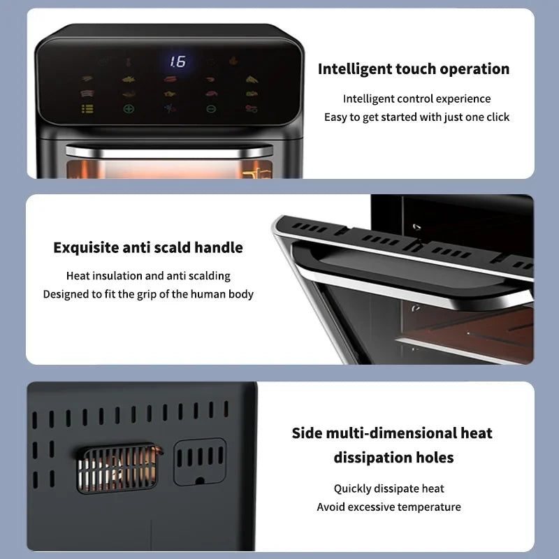 10L Large Capacity Electric Air Fryers Oil-free Automatic Household Kitchen 360°Baking Convection Oven Deep Fryer without Oil Techelectronicx