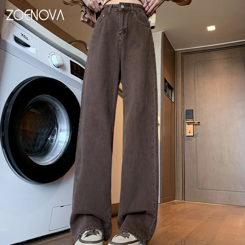 ZOENOVA Women's Streetwear Casual Baggy Jeans Korean Version Spring Fashion High Waist Wide Leg Pants Lady Work Denim Trousers Techtronicx