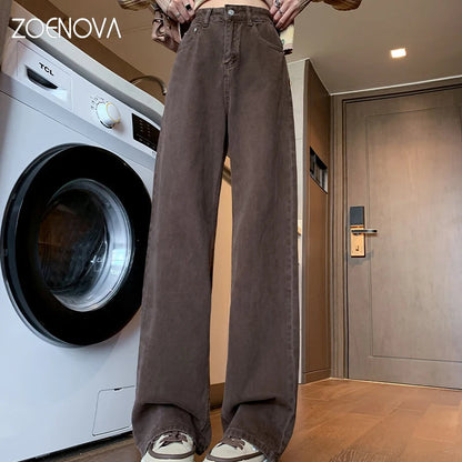 ZOENOVA Women's Streetwear Casual Baggy Jeans Korean Version Spring Fashion High Waist Wide Leg Pants Lady Work Denim Trousers Techtronicx