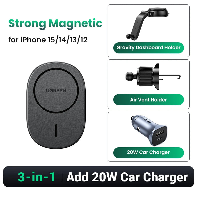 【Ship from Saudi Arabia】UGREEN Magnetic Car Phone Holder Stand 7.5W Wireless Charger For iPhone 16 15 14 13 12 Pro Max Charging - TechElect