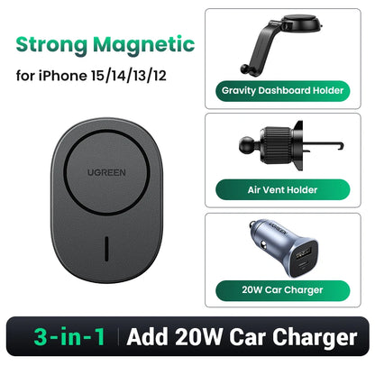 【Ship from Saudi Arabia】UGREEN Magnetic Car Phone Holder Stand 7.5W Wireless Charger For iPhone 16 15 14 13 12 Pro Max Charging - TechElect