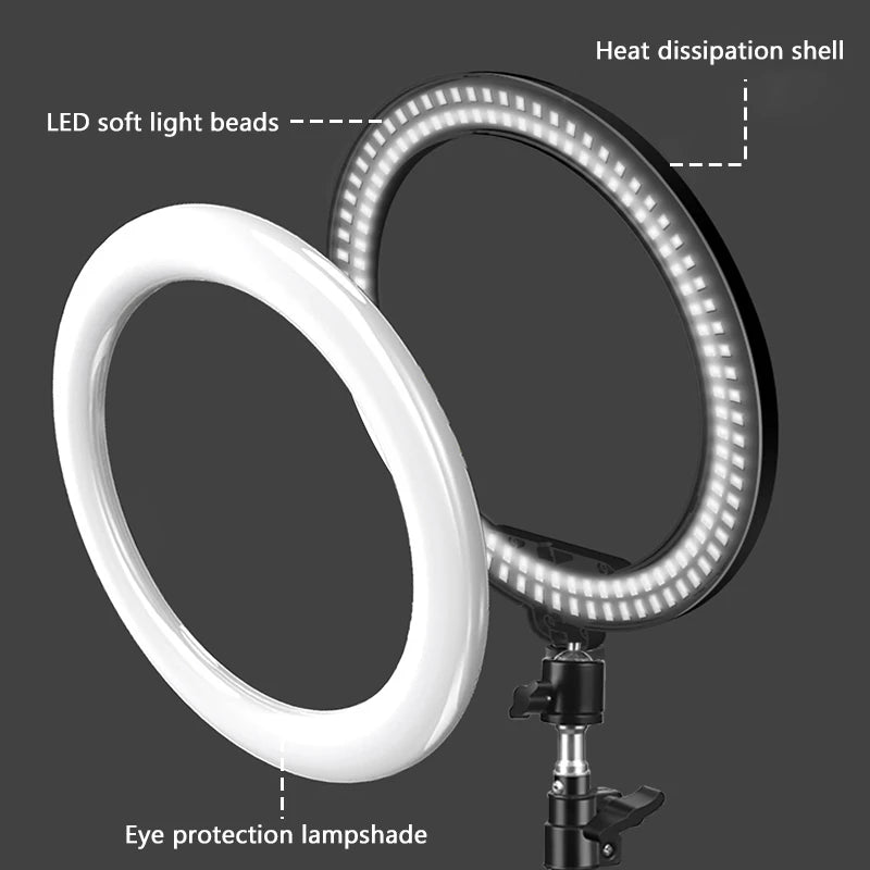 10inch Selfie Ring Light with Optional Tripod, Photography Fill Light Led Ring Lamp Ringlight for Video Recording Live Broadcast TechElect