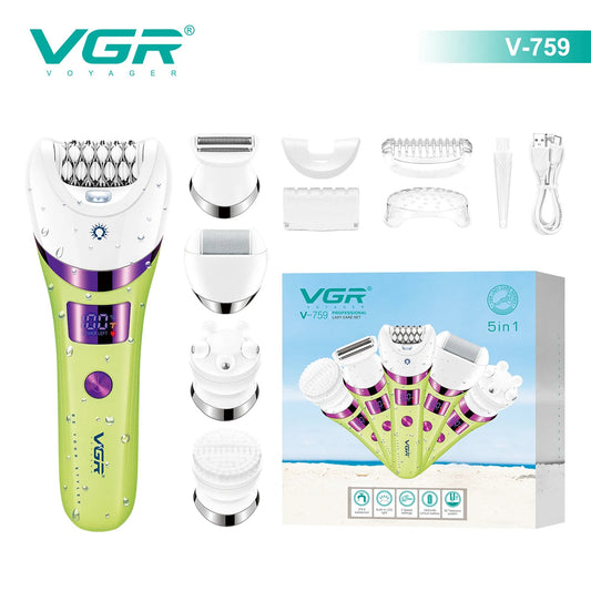 VGR Hair Trimmer Electric Epilator Hair Removal Personal Care Appliances Body Trimmer 5 IN 1 Waterproof Hair Remover Women V-759 Techelectronicx