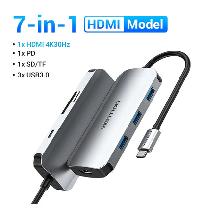 Vention USB C HUB Type C to USB 3.0 Dock Station USB C HDMI RJ45 4K for MacBook Pro Air Accessories Type C 3.1 Splitter USB HUB TechElect