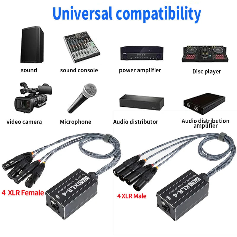 0.7M 4-channel XLR network extenderwith 300meter Ethernet cable extension for DMX stage lighting audio signal transmission Techelectronicx