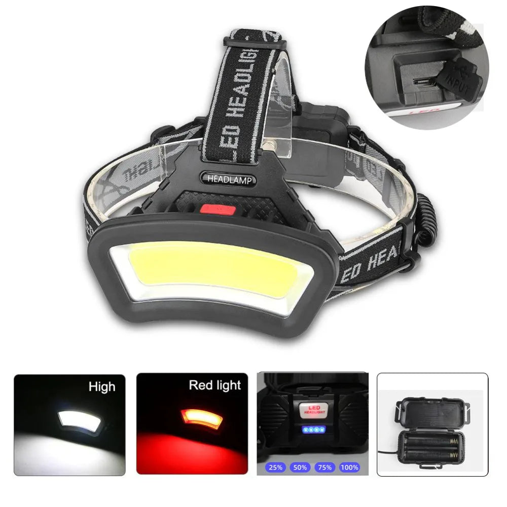 Z20 Long Lighting Distance 8000LM USB rechargeable LED Headlight Wide Angle COB Head Lantern Light Use 18650 Outdoor Hiking Techelectronicx