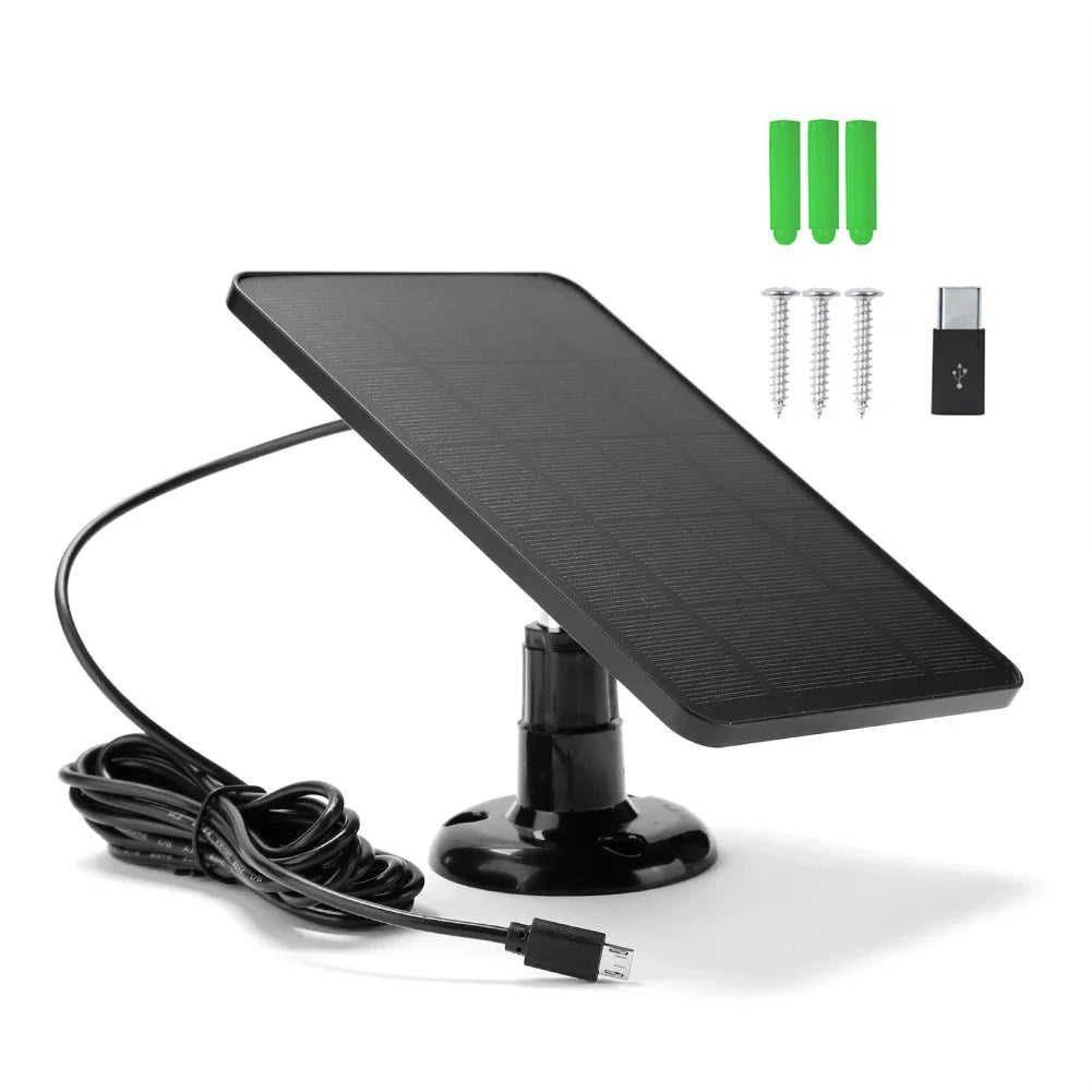 10W 5V Solar Panel Micro USB & USB-C Port Solar Charging Panel 9.8 Ft Charging Cable for Security Camera for Eufycam 3C/2C/2 Pro TechElect