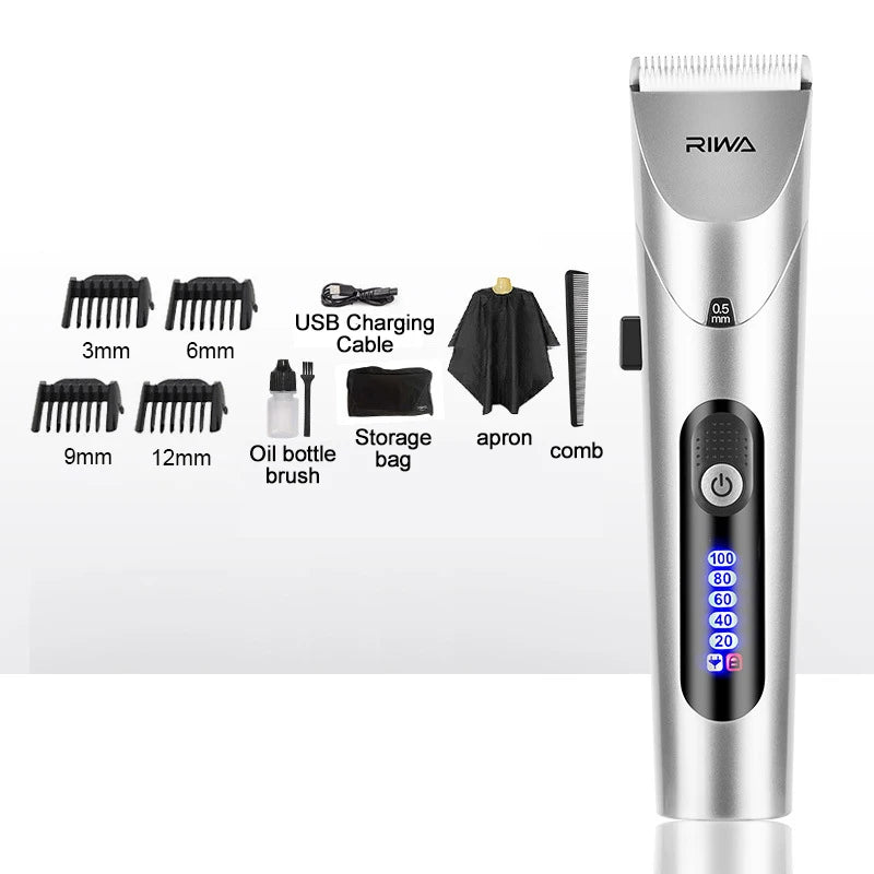 Youpin RIWA Hair Clipper Professional Electric Trimmer For Men With LED Screen Washable Rechargeable Men Strong Power Steel Head Techtronicx