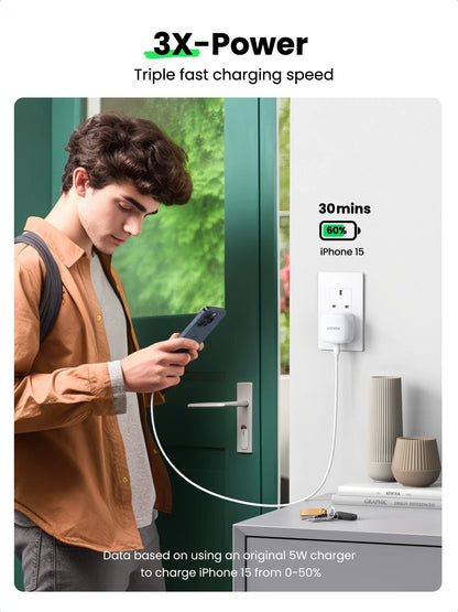 【UK Plug】UGREEN Quick Charge 4.0 3.0 QC PD Charger 20W USB Type C Fast Charger for iPhone 15 14 13 Pro Xiaomi Phone PD Charger Techelectronicx