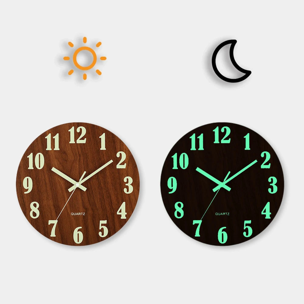 12 Inch Wooden Wall Clock with Soft Glow Night Light Nordic Fashion Silent NonTicking for Bedroom Techelectronicx