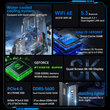MSECORE  SL800 Intel Core I5 I7 I9 RTX4070 12G Liquid Cooling Desktop Gaming Computer Windows 11 MINI PC DDR5 NVMe SSD 8K BT5.3 TechElect